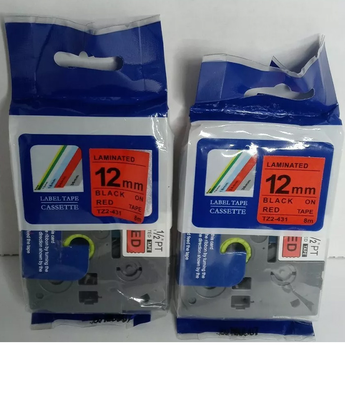Brother 12mm x 8m Black on Red Label Tape