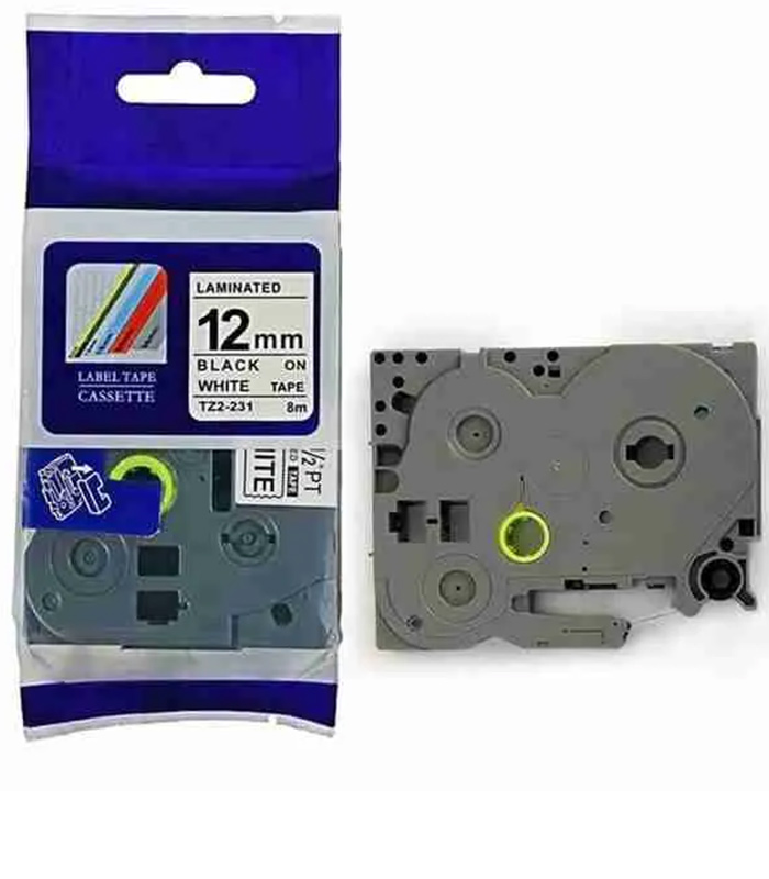 Brother 12mm x 8m Black on White Label Tape