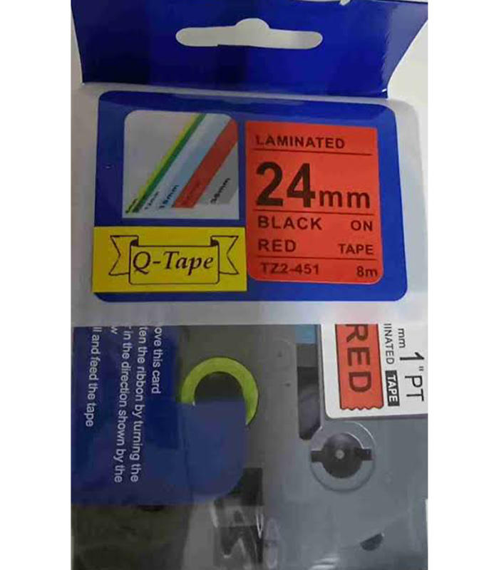 Brother TZ2-451 24mm x 8m Black on Red Label Tape Compatible
